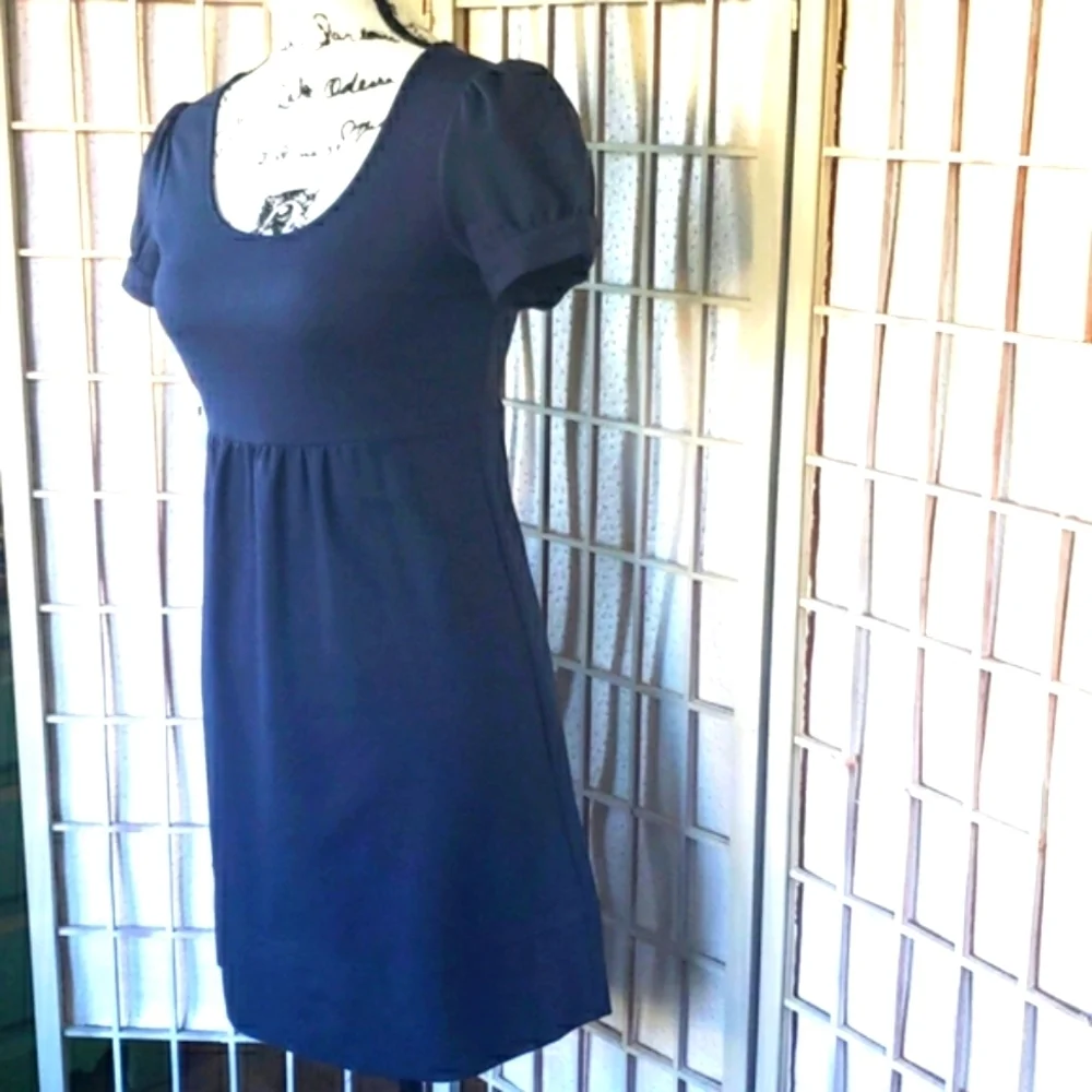 Theory New Navy Blue Short Sleeves Round Neck Fitted Waist Mini Dress Size 0P